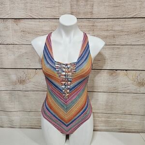 NWOT Becca Shoreline Camille Metallic Knotted One Piece Swimsuit Small